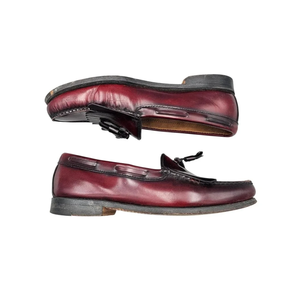 G H Bass Men's Size 9.5 D Weejuns Lennox Burgundy Leather Tassel Kiltie Loafers